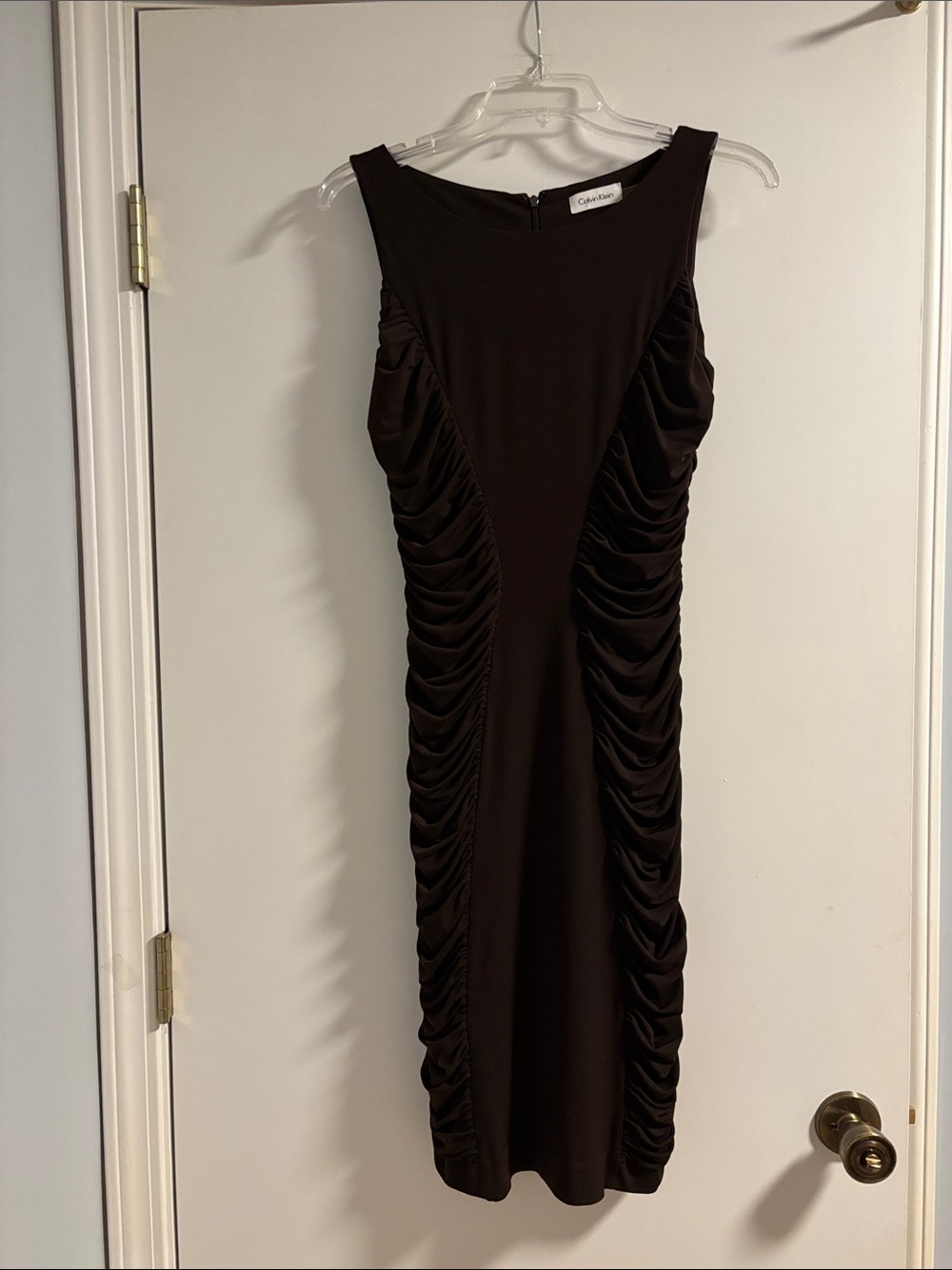 Calvin Klein Brown Sleeveless Ruched Bodycon Dress